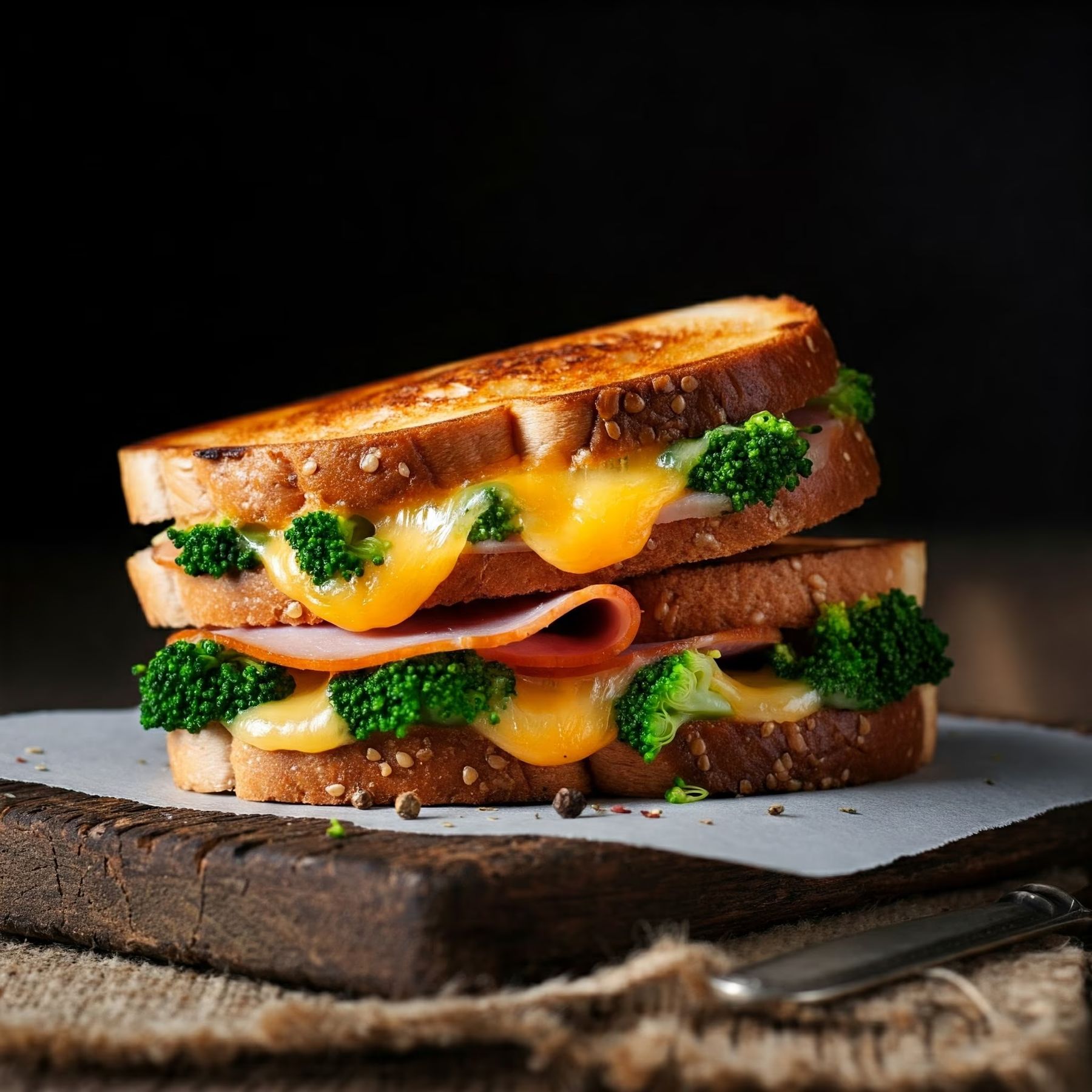 Broccoli Ham Grilled Cheese Sandwich recipe - delicious easy difficulty in Lunch, Healthy Meals, Sandwiches category