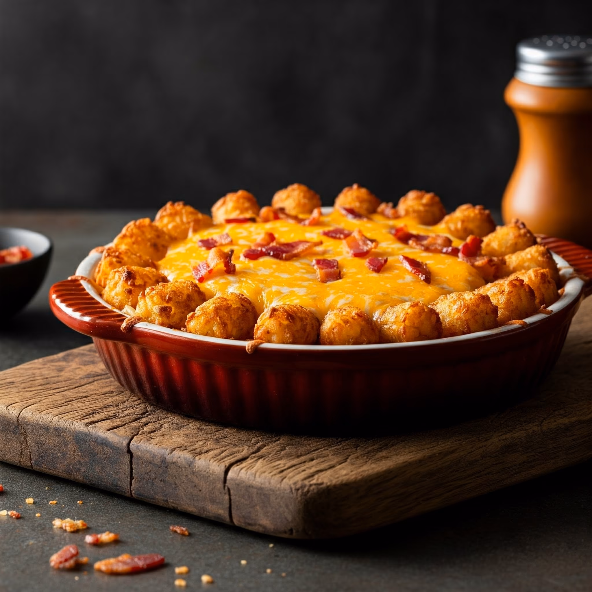 Cheesy Bacon Tater Tot Pie recipe - American easy difficulty in Beef, Cheese Dishes, Bacon category