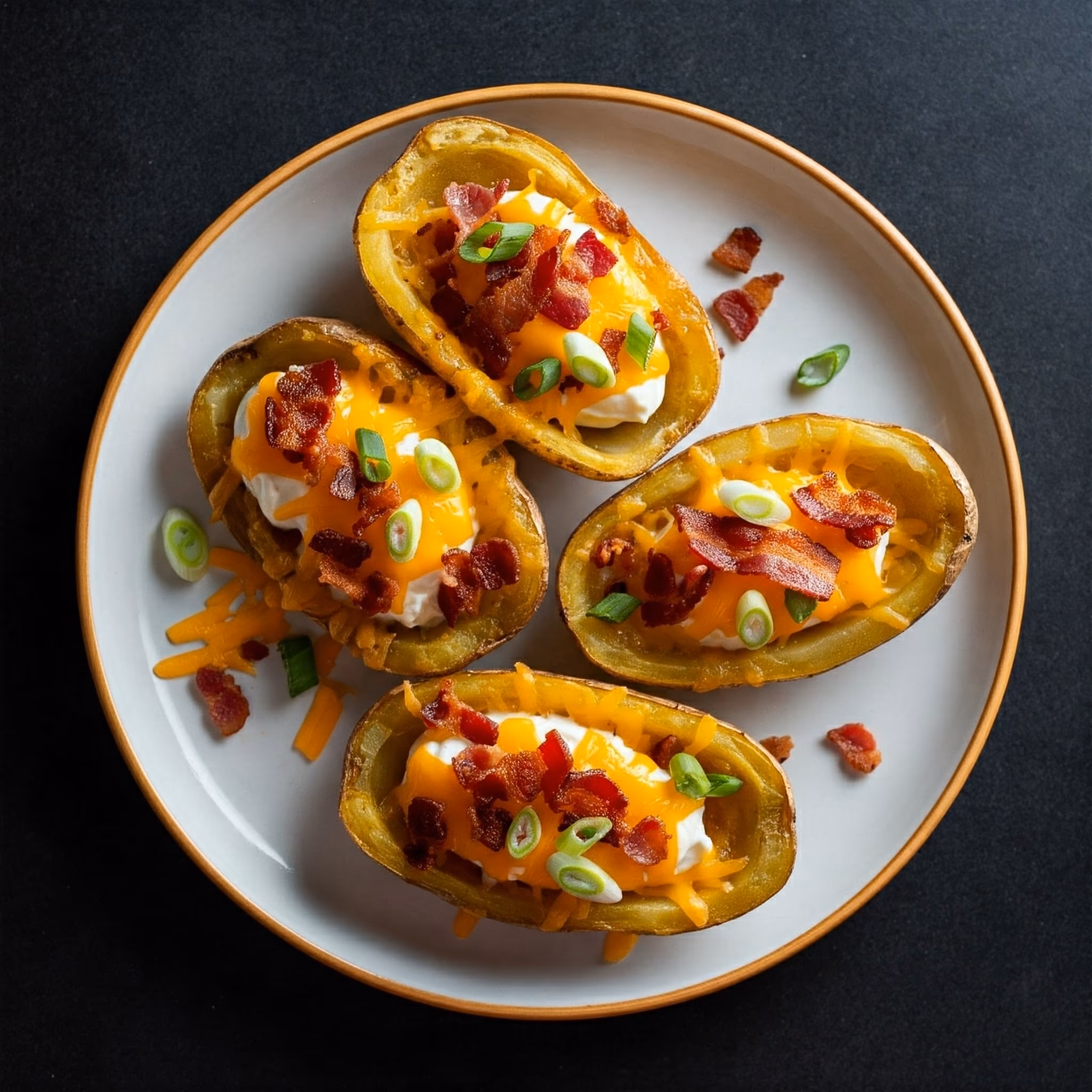 Loaded Potato Skins recipe - American medium difficulty in Side Dishes, Party Food, Bacon category