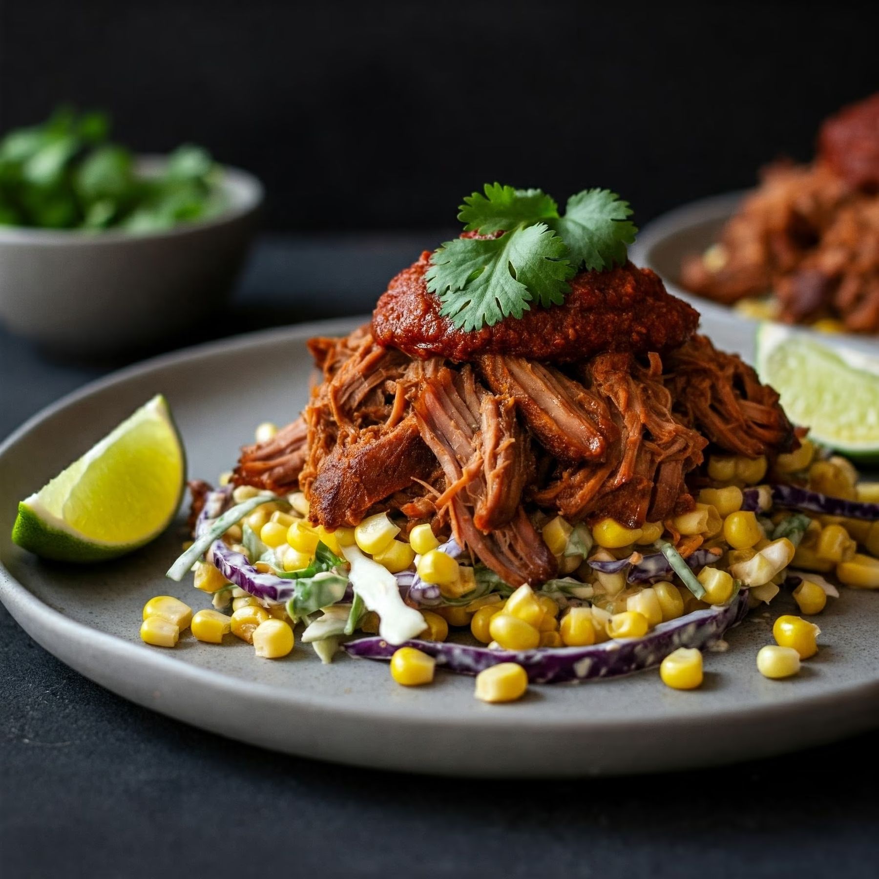 Chorizo-Spiced Pulled Pork with Mexican Street Corn Slaw recipe - Mexican medium difficulty in One-Pot Meals, Family-Style Meals, Pork category