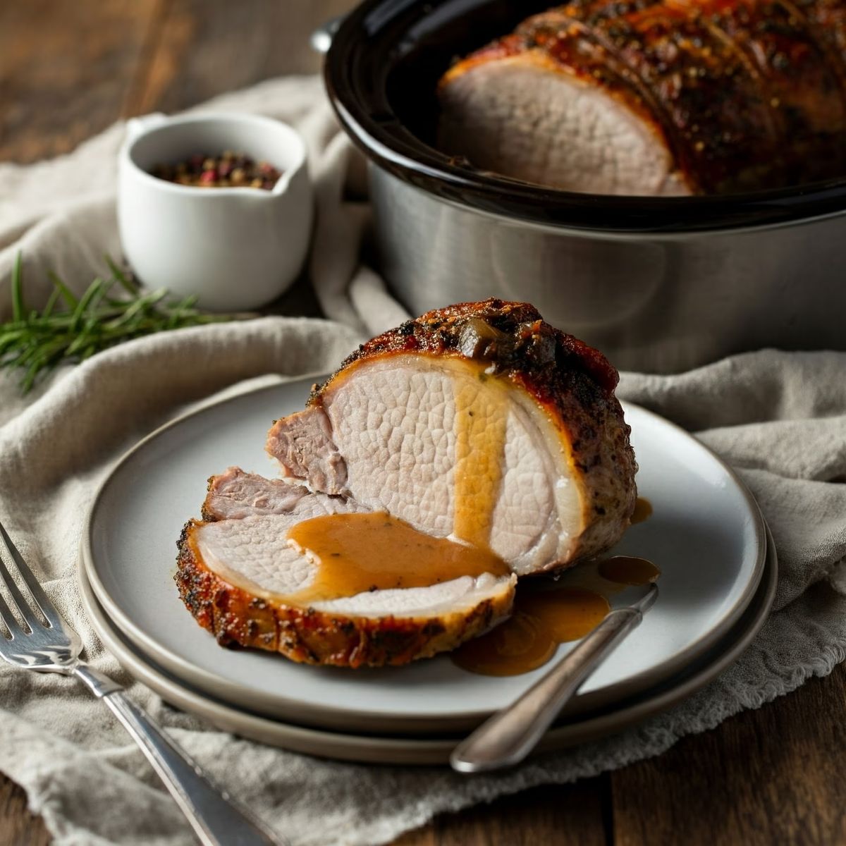 Slow Cooker Parmesan Honey Pork Roast recipe - American easy difficulty dish