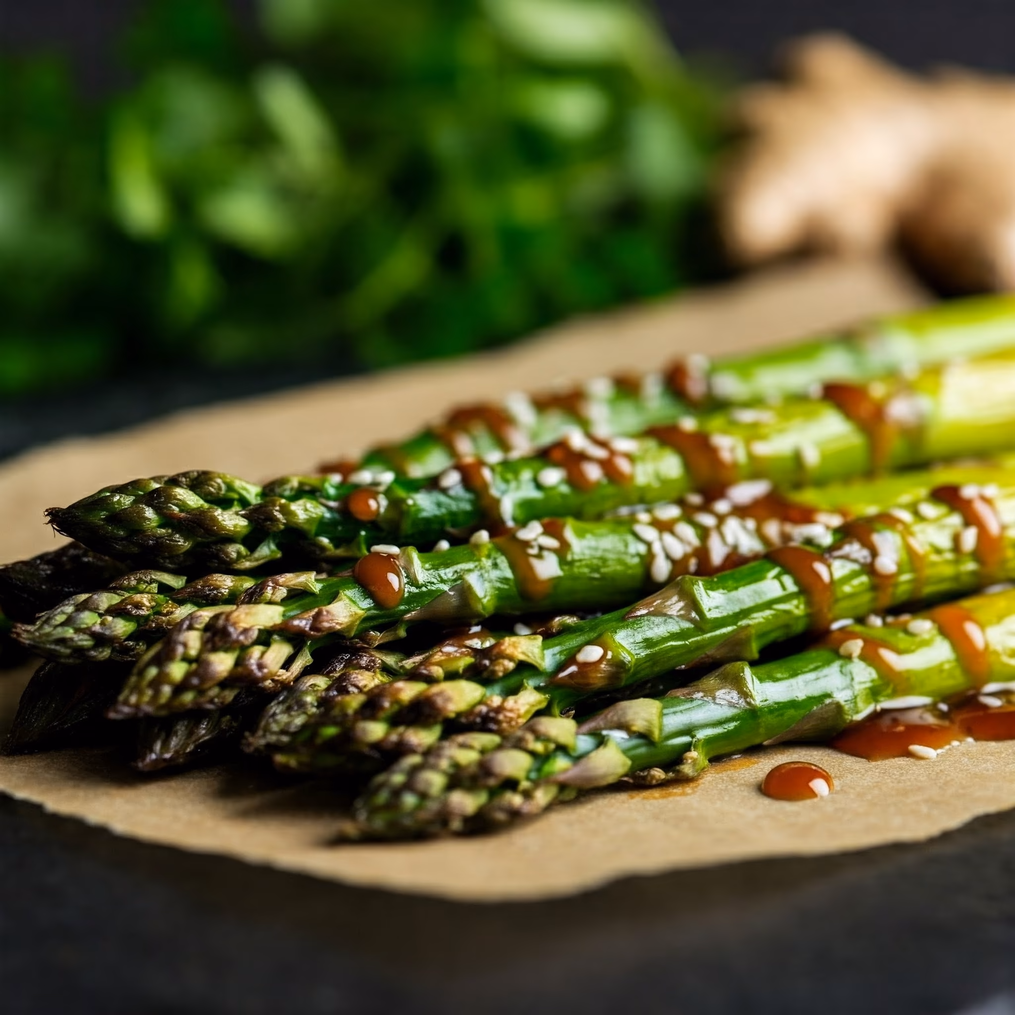 Roasted Asparagus with Ginger Soy Sesame Dressing recipe - American easy difficulty in Vegetarian, Side Dishes, Vegetables category