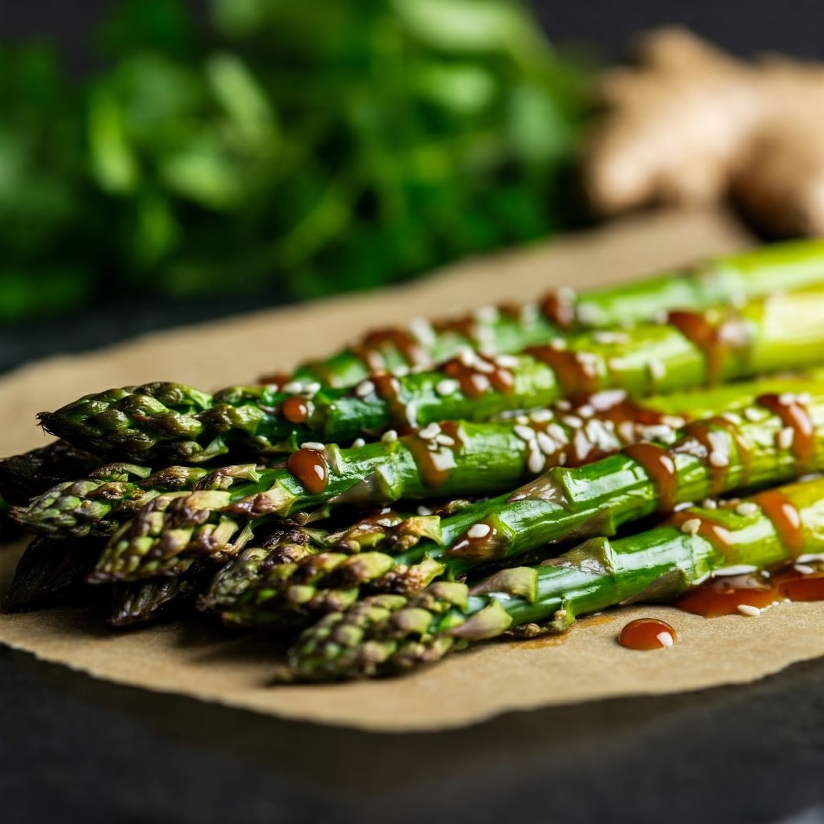 Roasted Asparagus with Ginger Soy Sesame Dressing recipe - American easy difficulty dish