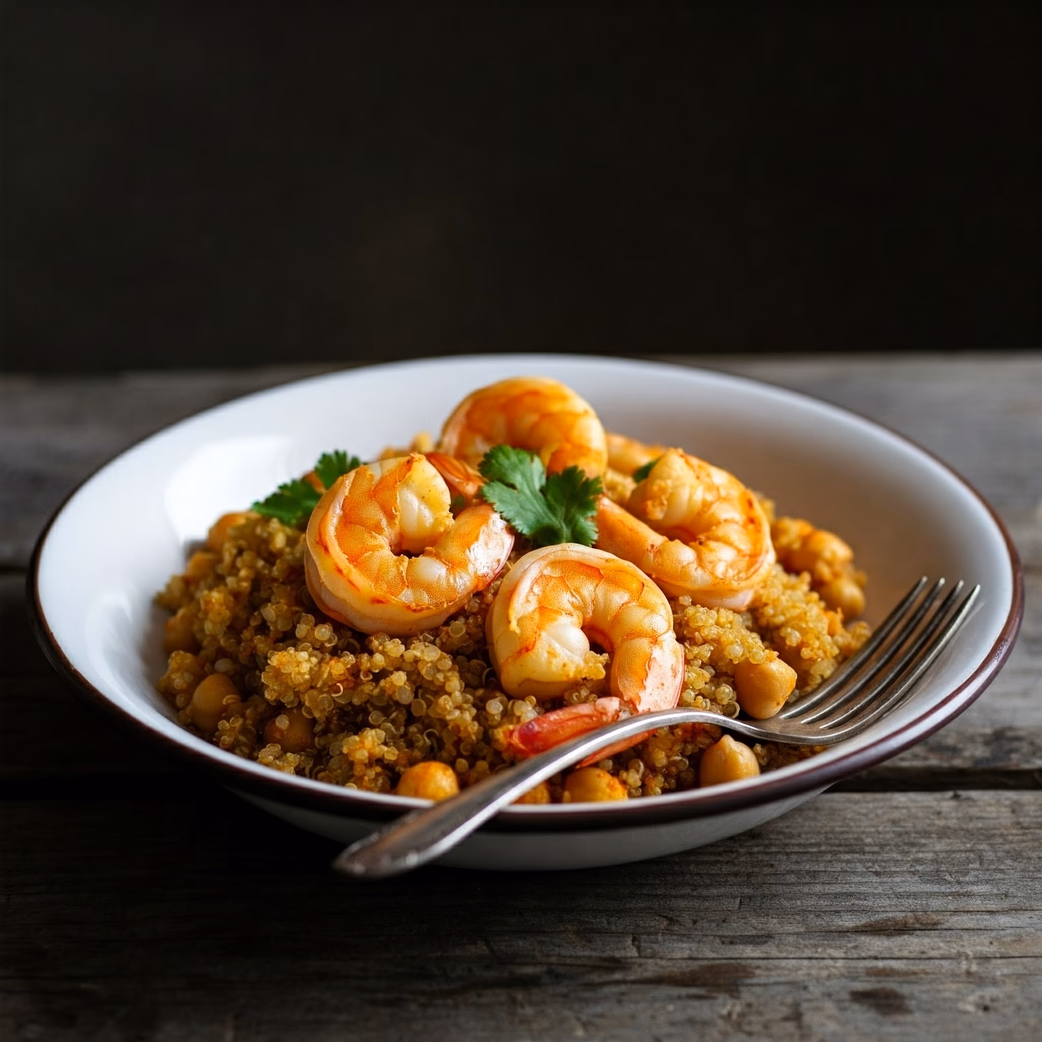 Harissa Quinoa with Shrimp and Chickpeas recipe - American medium difficulty in Lunch, Healthy Meals, Seafood category
