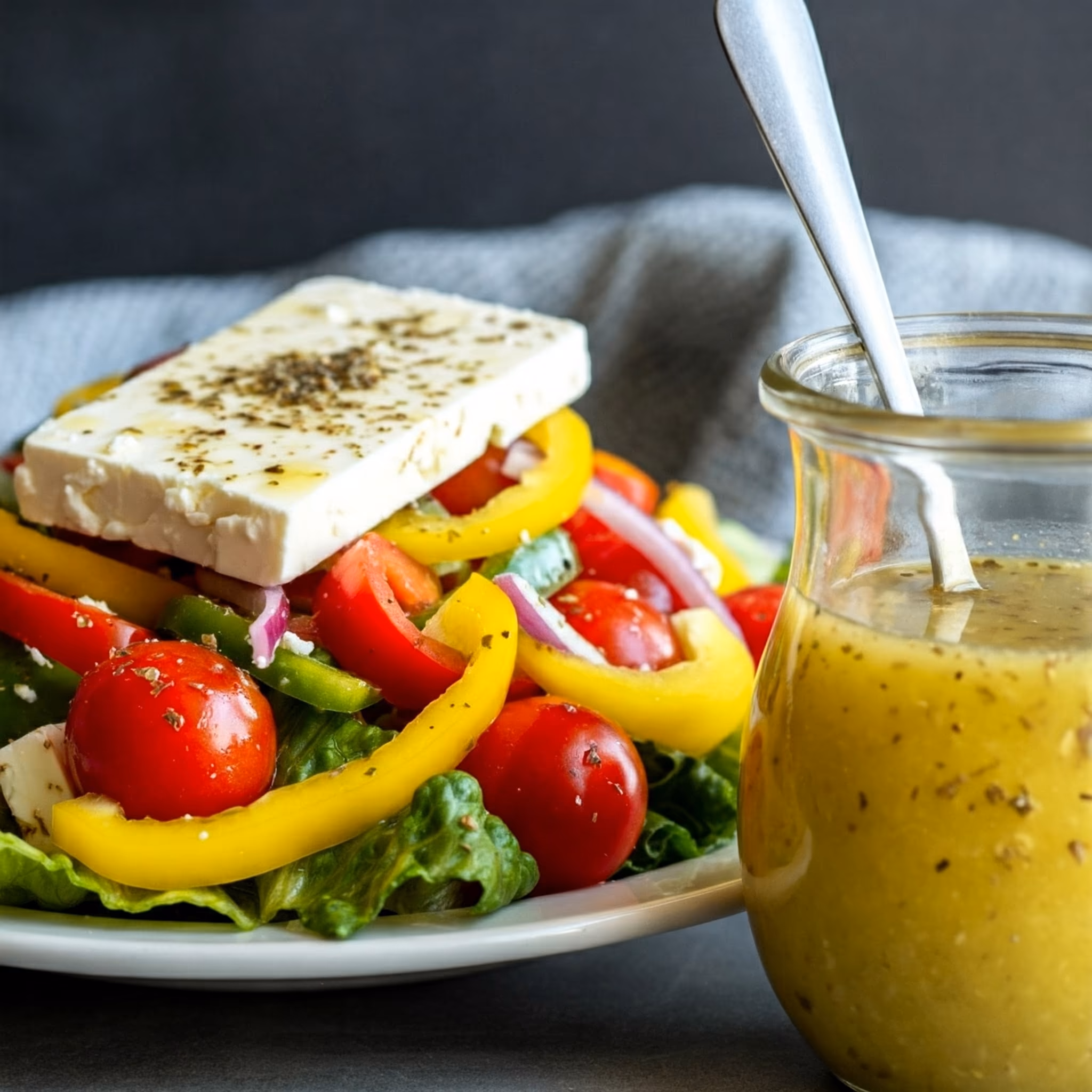 Greek Salad with Lemon Garlic Dressing recipe - Greek easy difficulty in Salads, Lunch, Healthy Meals category