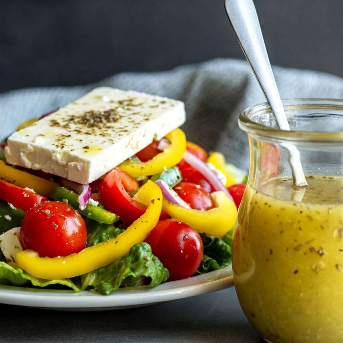 Greek Salad with Lemon Garlic Dressing recipe - Greek easy difficulty dish