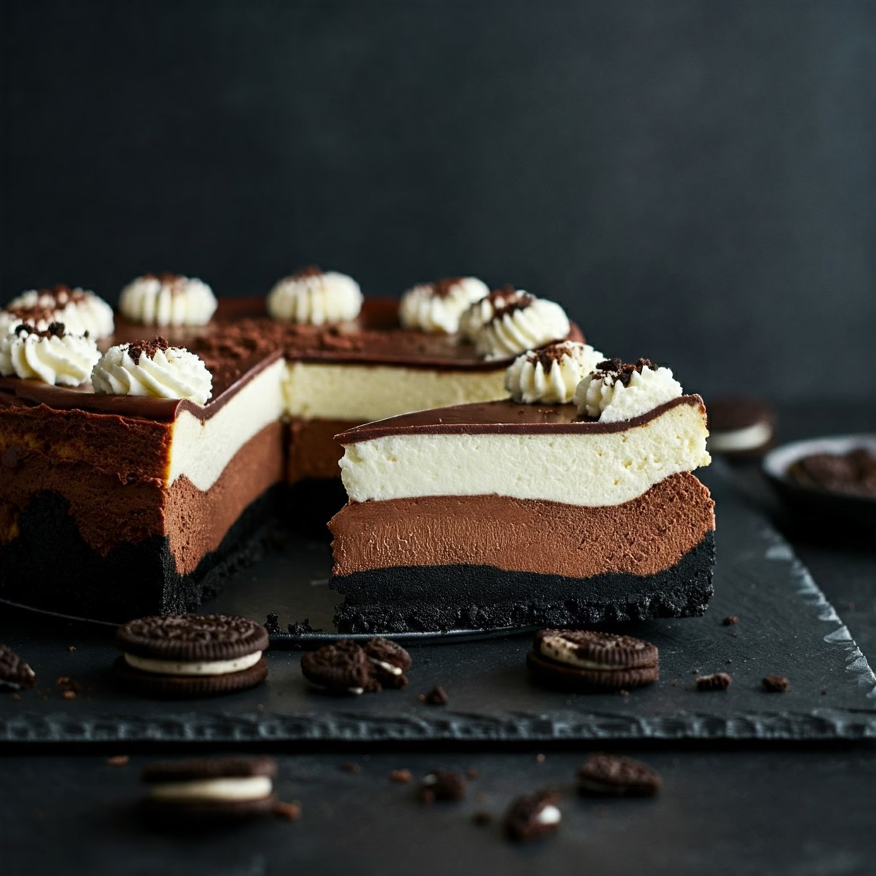 Triple Chocolate Cheesecake with Oreo Crust recipe - American medium difficulty in Desserts, Baking, Cake category