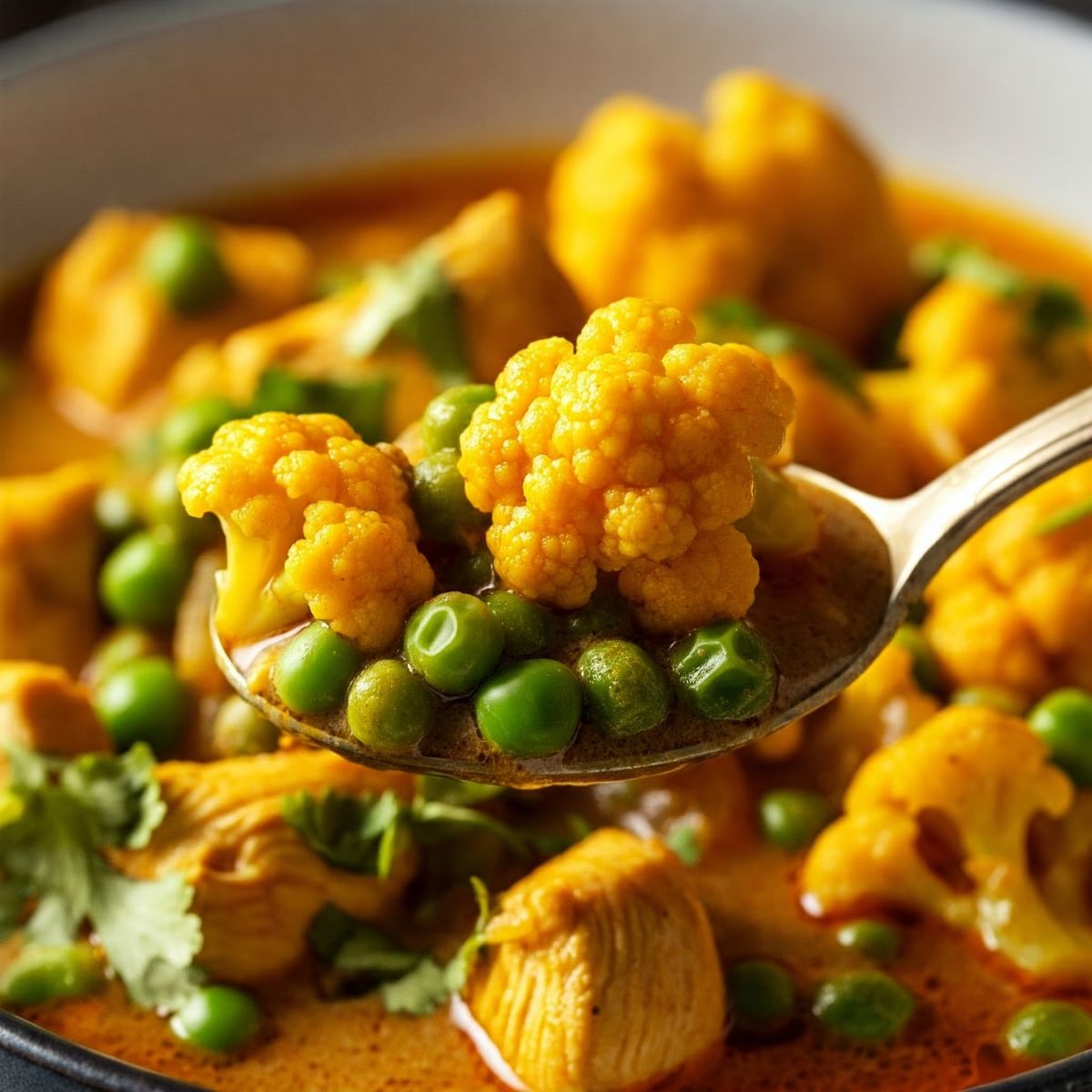 Chicken Curry with Cauliflower and Peas recipe - American medium difficulty dish