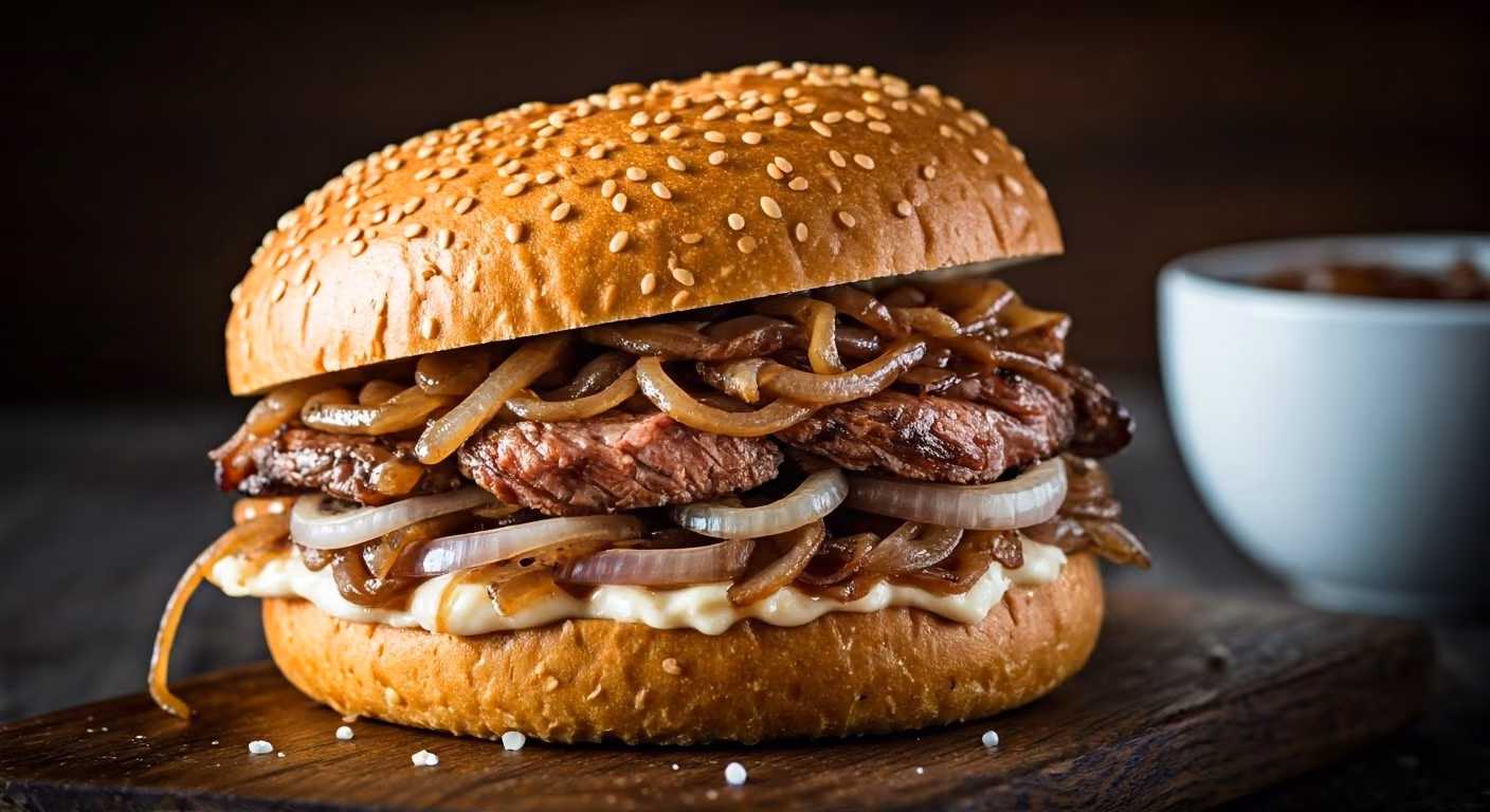 Steak and Caramelized Onion Sandwich recipe - American medium difficulty in Comfort Food, Sandwiches category
