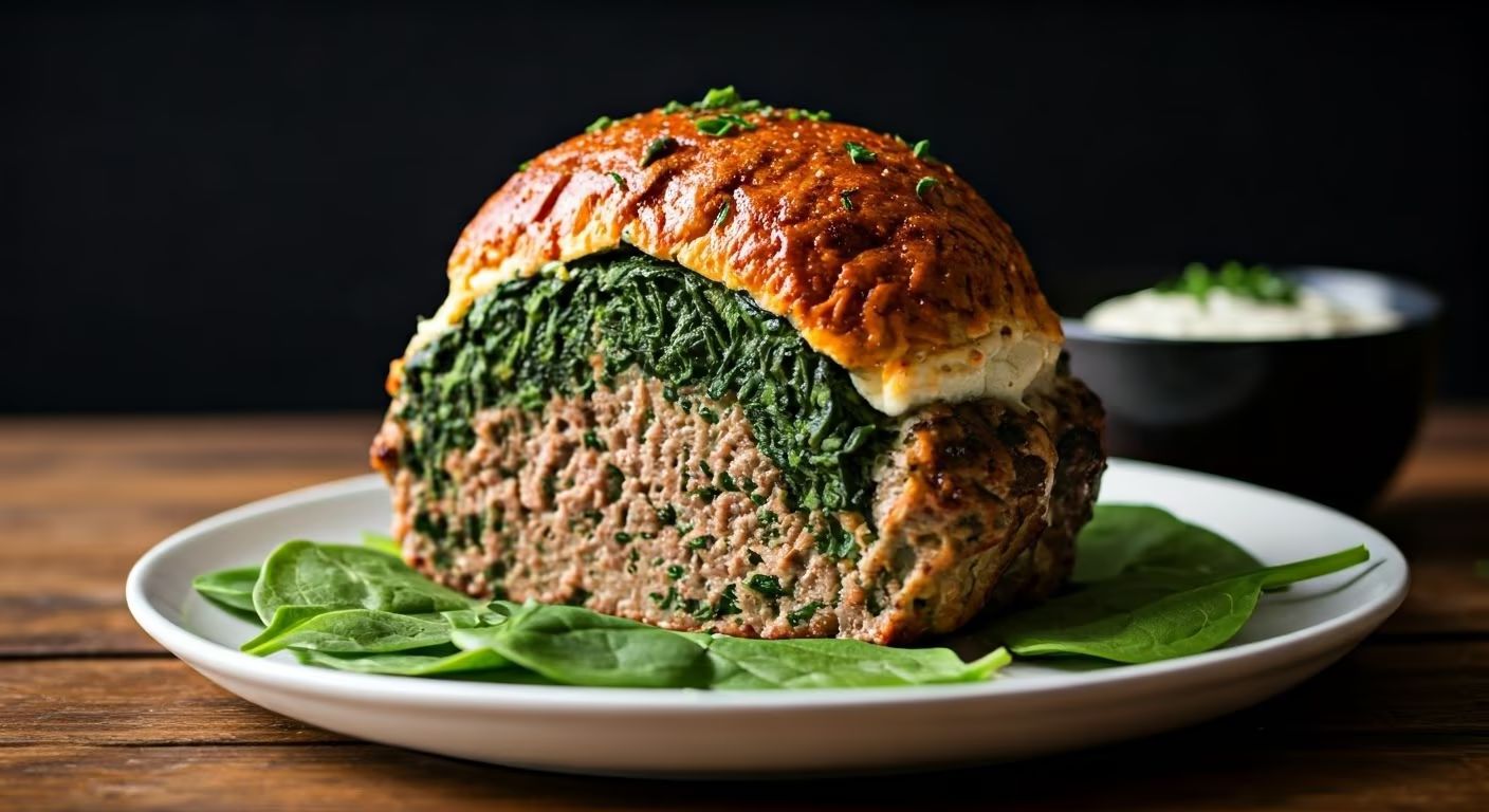 Savory Spinach and Feta Stuffed Meatloaf recipe - delicious medium difficulty in Comfort Food category
