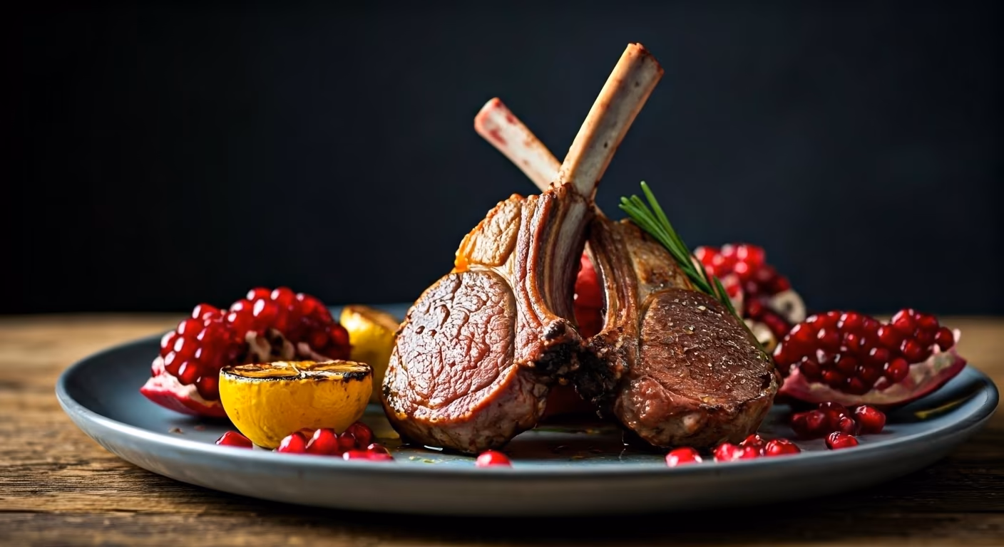 Minted Pomegranate Lamb Chops recipe - Middle Eastern medium difficulty in Grilling category