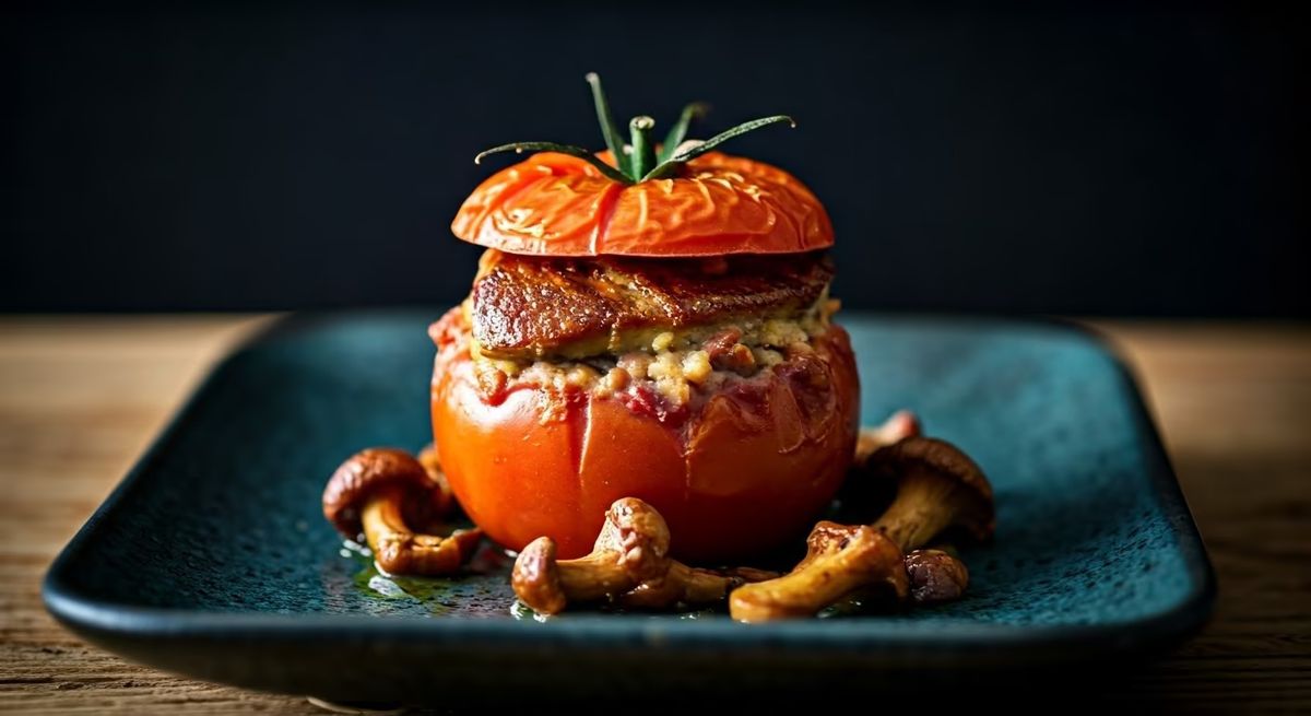 Foie Gras and Duck Stuffed Tomatoes with Chanterelles recipe - French medium difficulty dish
