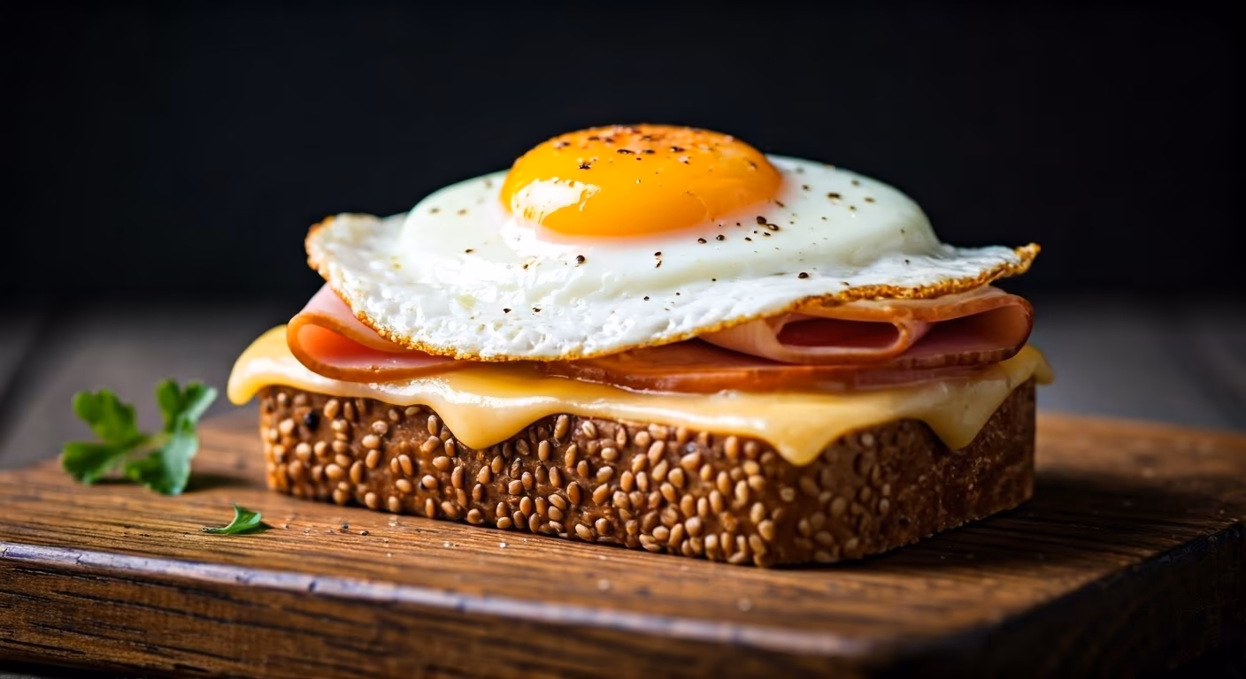 Egg-Topped Ham and Cheese Sandwich (Croque Tartine Parisienne) recipe - French medium difficulty in Brunch, Breakfast, Sandwiches category