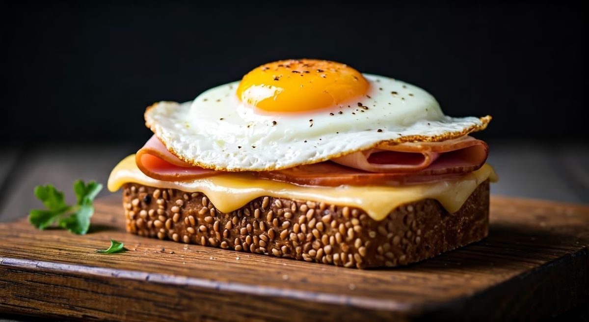Egg-Topped Ham and Cheese Sandwich (Croque Tartine Parisienne) recipe - French medium difficulty dish