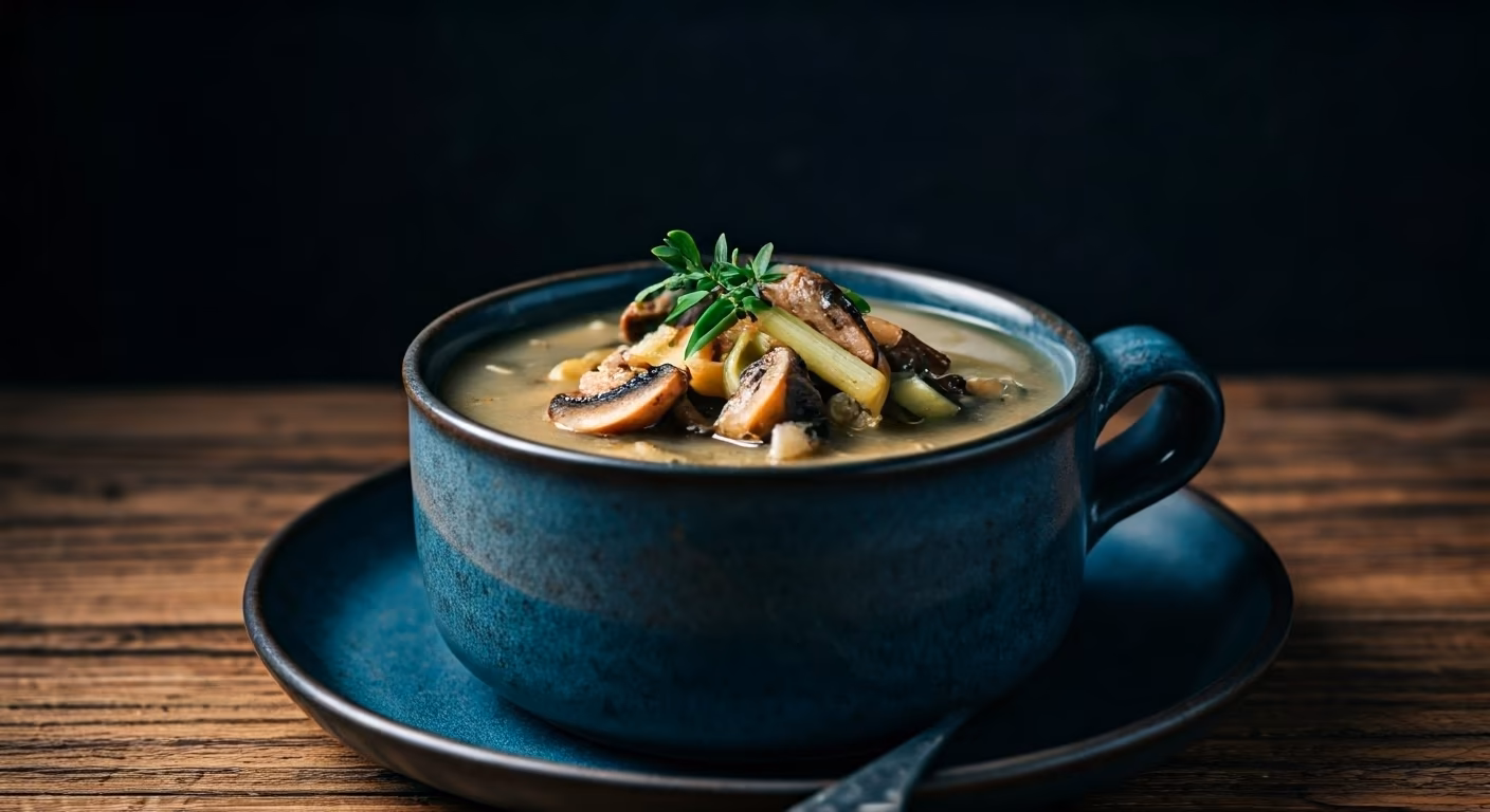 Savory Mushroom and Leek Soup recipe - French medium difficulty in Vegetarian, Comfort Food category