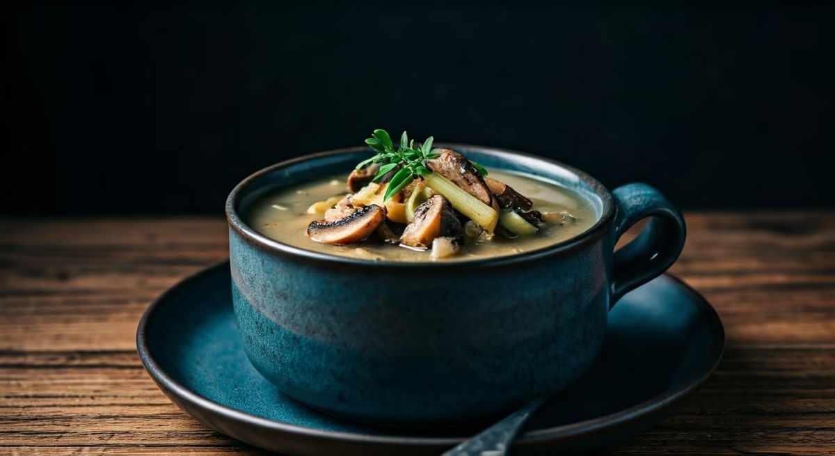Savory Mushroom and Leek Soup recipe - French medium difficulty dish