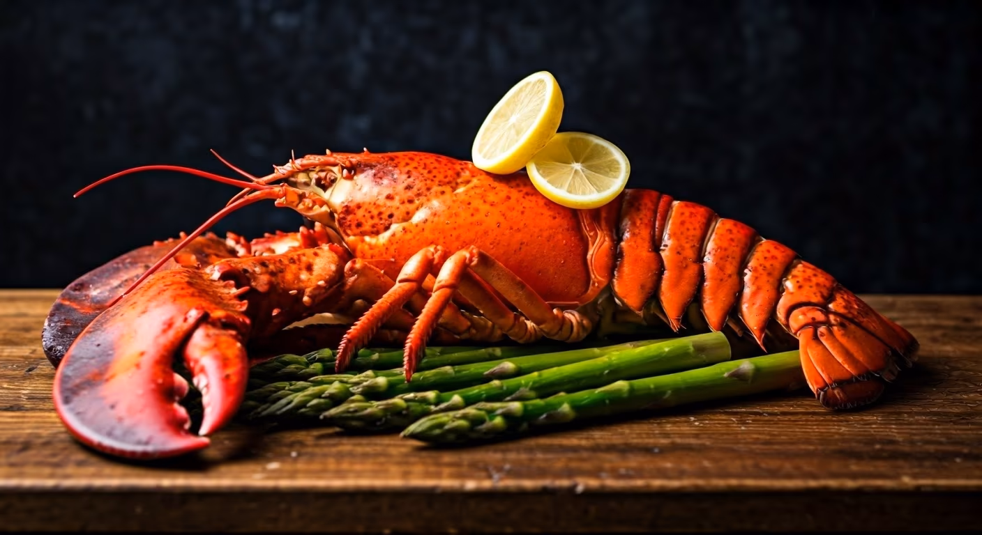 Herb-Roasted Lobster Dinner with Lemon Butter Asparagus recipe - delicious medium difficulty in Seafood, Dinner category