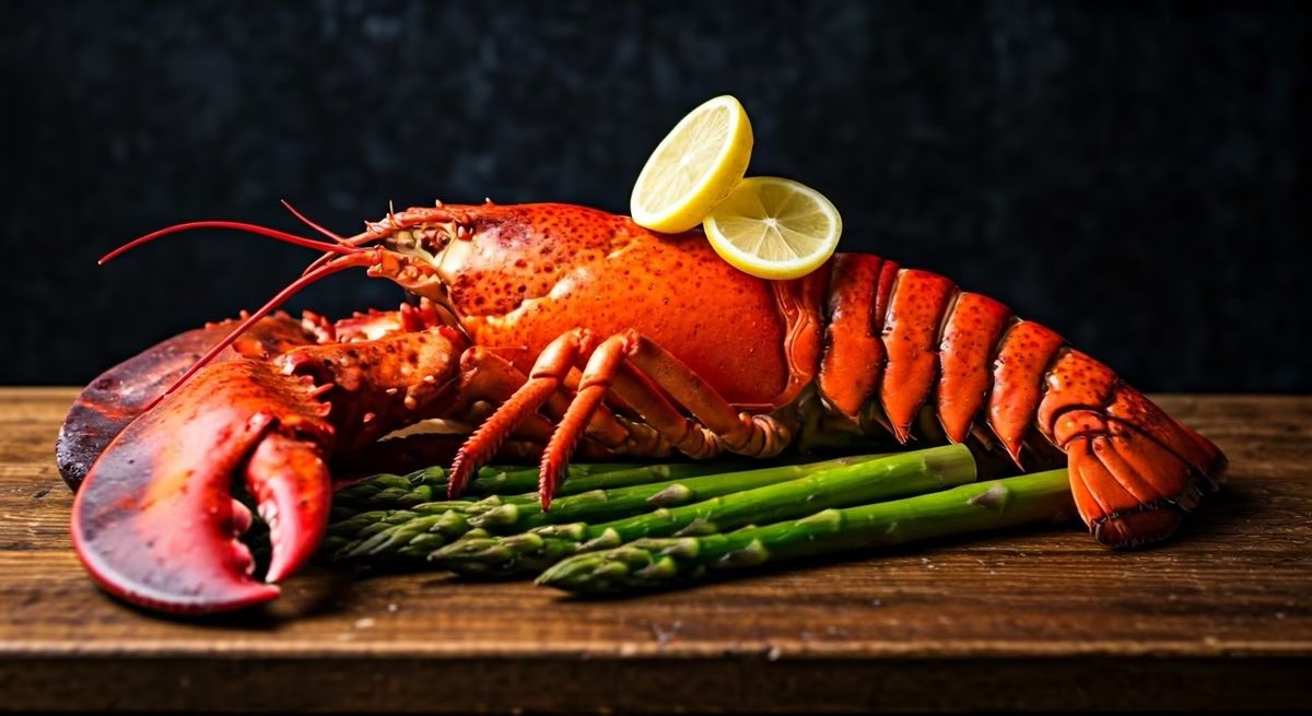 Herb-Roasted Lobster Dinner with Lemon Butter Asparagus recipe - Other medium difficulty dish