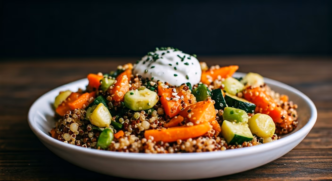 Roasted Vegetable Quinoa Bowl recipe - Mediterranean easy difficulty in Vegetarian, Gluten-Free category