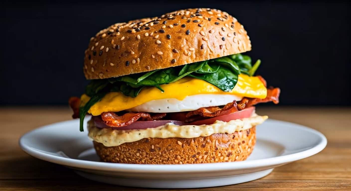Crispy Spinach Bacon Egg Sandwich recipe - American easy difficulty in Breakfast, Sandwiches category