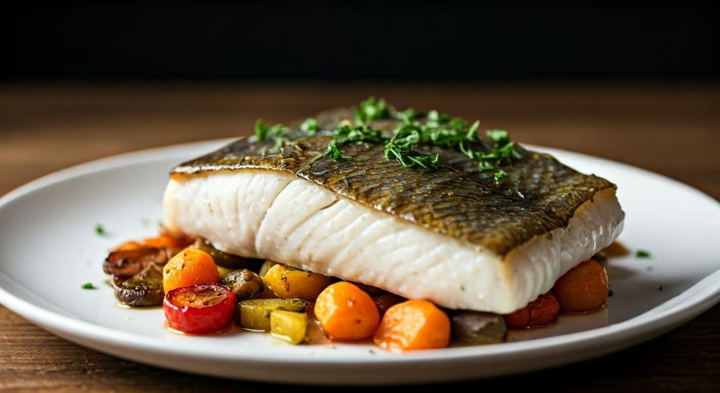 Savory Herb Baked Halibut with Roasted Vegetables recipe - delicious easy difficulty in Seafood category