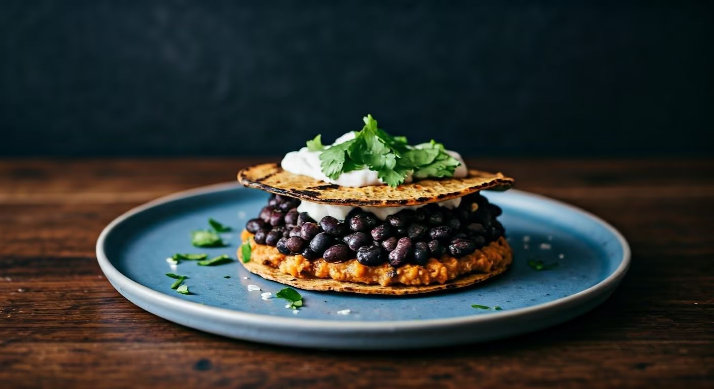 Crispy Black Bean Tostadas recipe - Mexican easy difficulty in Street Food category
