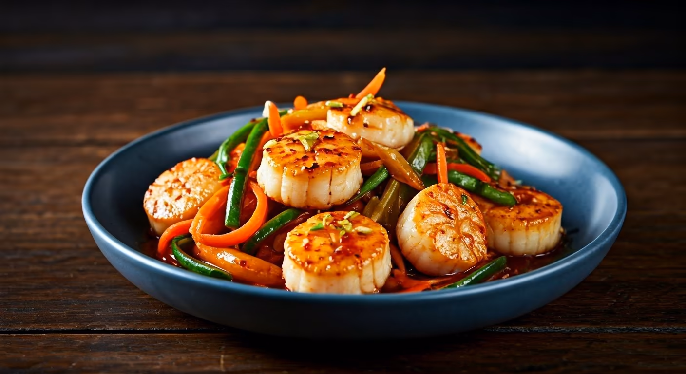 Szechuan Scallop Stir Fry recipe - Chinese medium difficulty in Seafood category