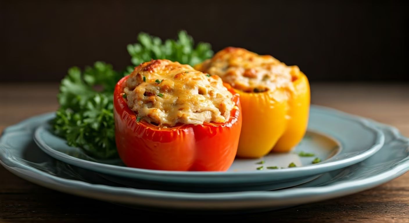 Cheesy Chicken Stuffed Bell Peppers recipe - American medium difficulty in Chicken category