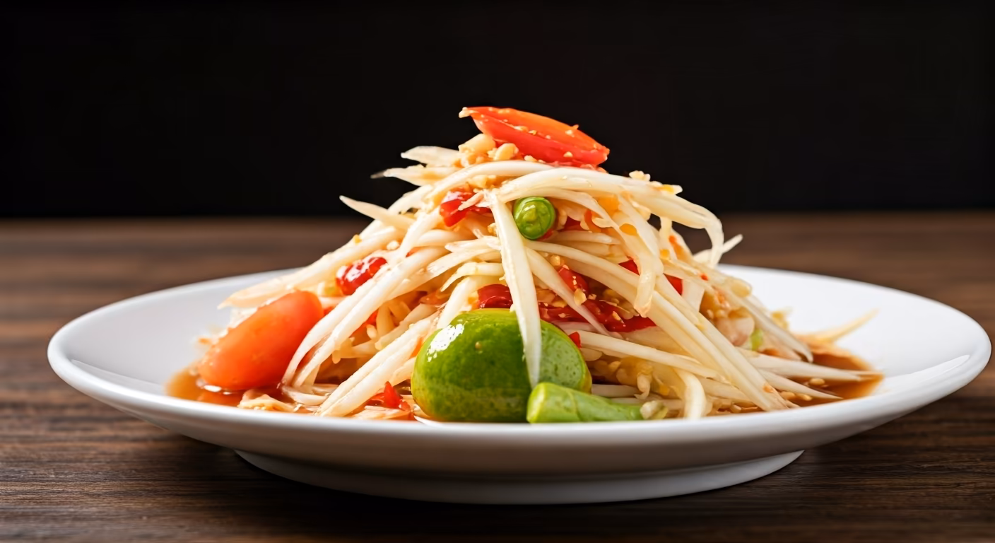 Spicy Papaya Salad with Pepper recipe - Asian easy difficulty in Vegetarian, Salads, Gluten-Free category