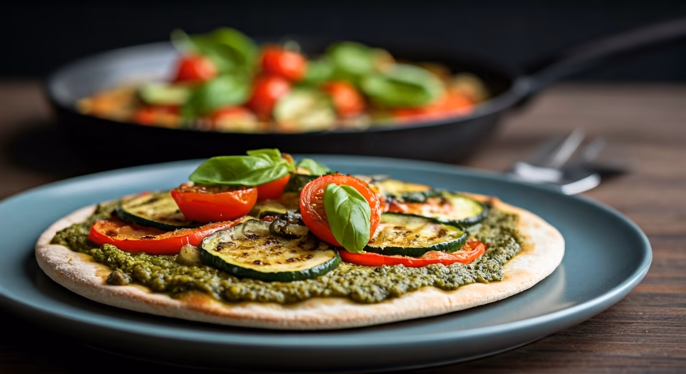 Grilled Veggie Pesto Pizza recipe - Italian medium difficulty in Vegetarian, Vegan, Healthy Meals category