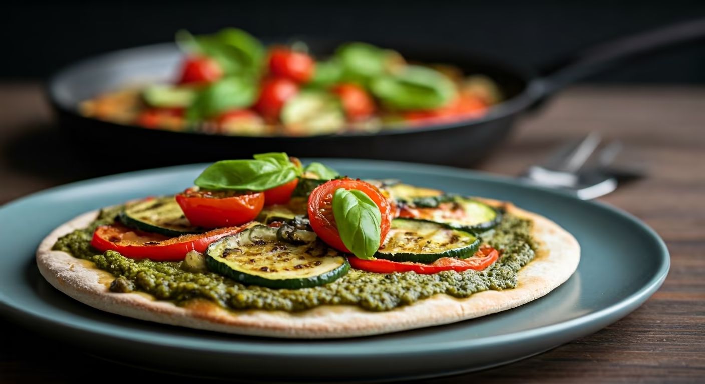 Grilled Veggie Pesto Pizza recipe - delicious medium difficulty in Vegetarian, Vegan, Healthy Meals category