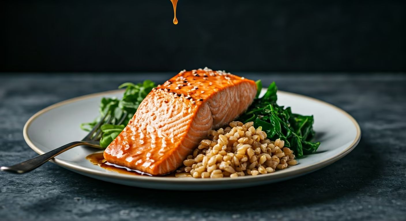 Miso Glazed Salmon & Farro Bowls recipe - Asian medium difficulty in Main Dishes, Healthy Meals, Seafood category