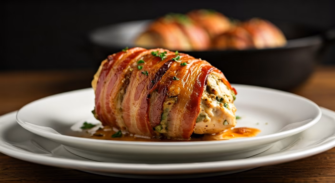 Bacon-Wrapped Stuffed Chicken Breast recipe - American medium difficulty in Main Dishes, Chicken, Bacon category