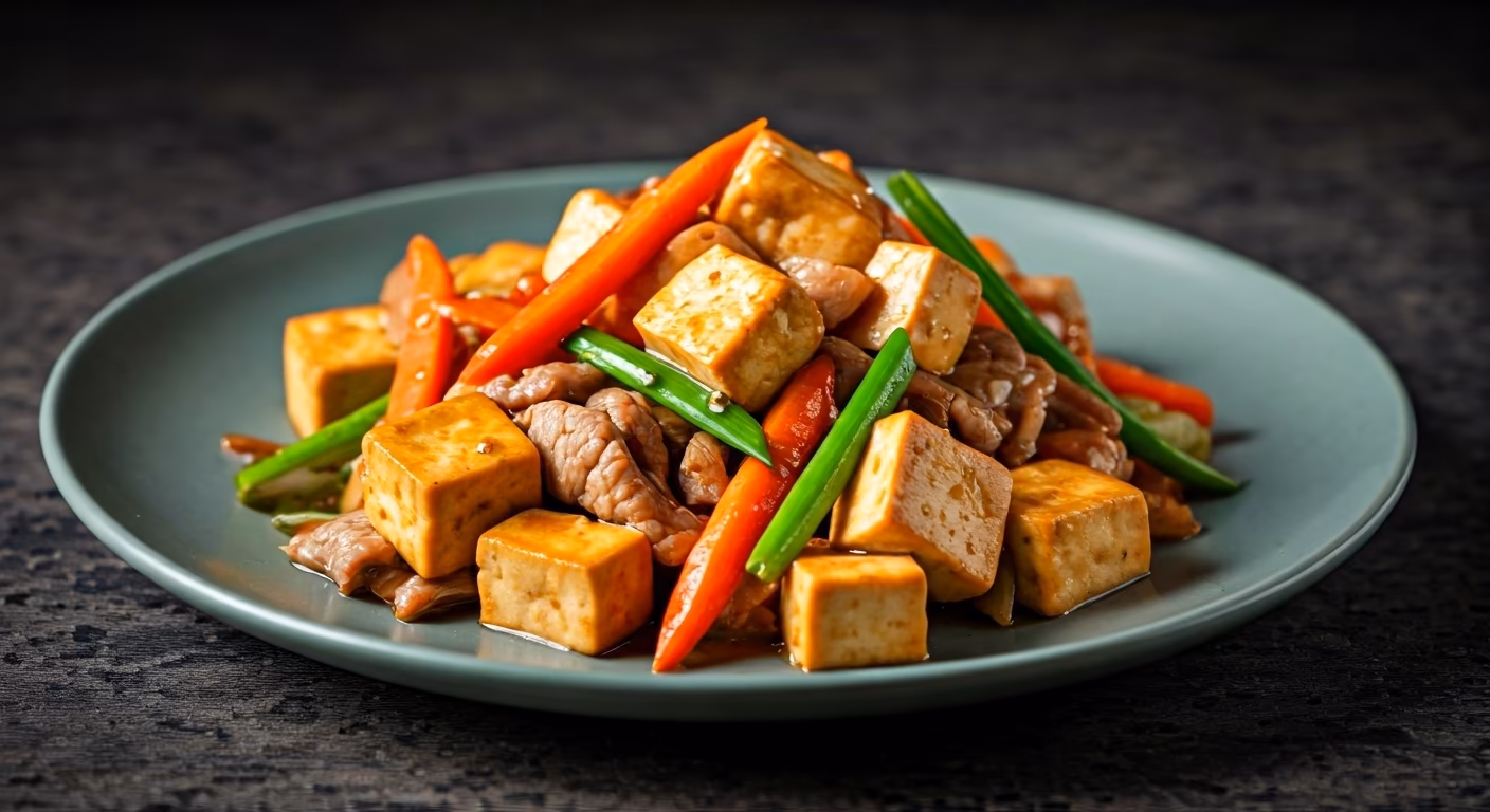 Soy-Glazed Tofu and Pork Stir-Fry recipe - Chinese medium difficulty 