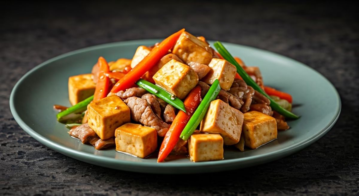 Soy-Glazed Tofu and Pork Stir-Fry recipe - Chinese medium difficulty dish