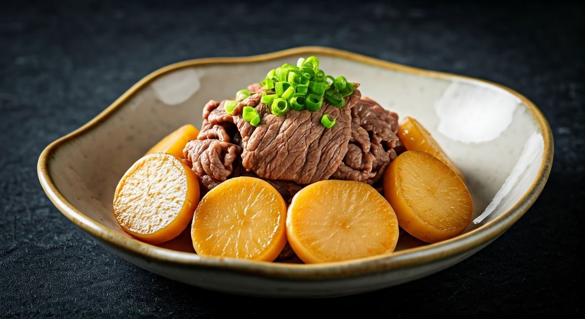 Sukiyaki-Style Beef and Sautéed Japanese Yam recipe - Japanese medium difficulty dish