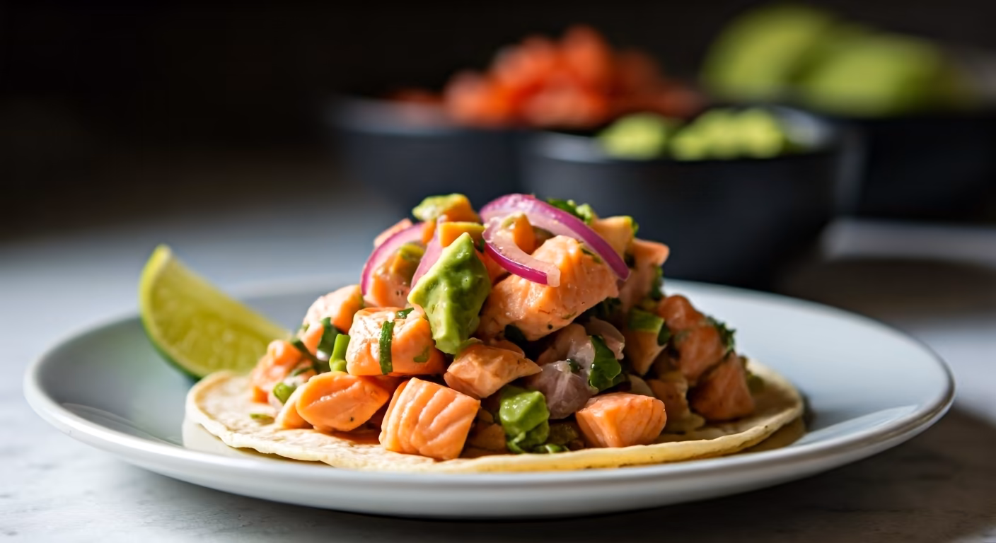 Zesty Salmon Ceviche Tacos recipe - Mexican easy difficulty in Appetizers, Tacos & Wraps, Seafood category