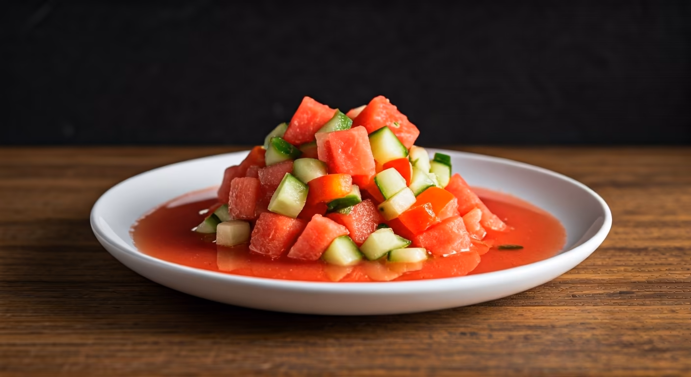 Chilled Watermelon Gazpacho recipe - Mediterranean easy difficulty in Healthy Meals, Appetizers, Frozen Treats category