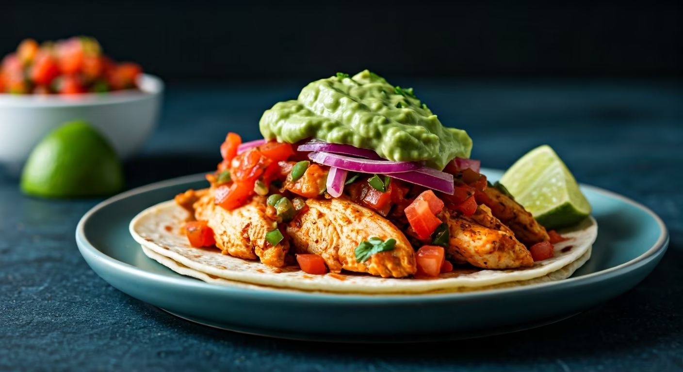 Spicy Mexican Chicken Tacos with Avocado Crema recipe - Mexican medium difficulty in Street Food, Main Dishes, Tacos & Wraps category