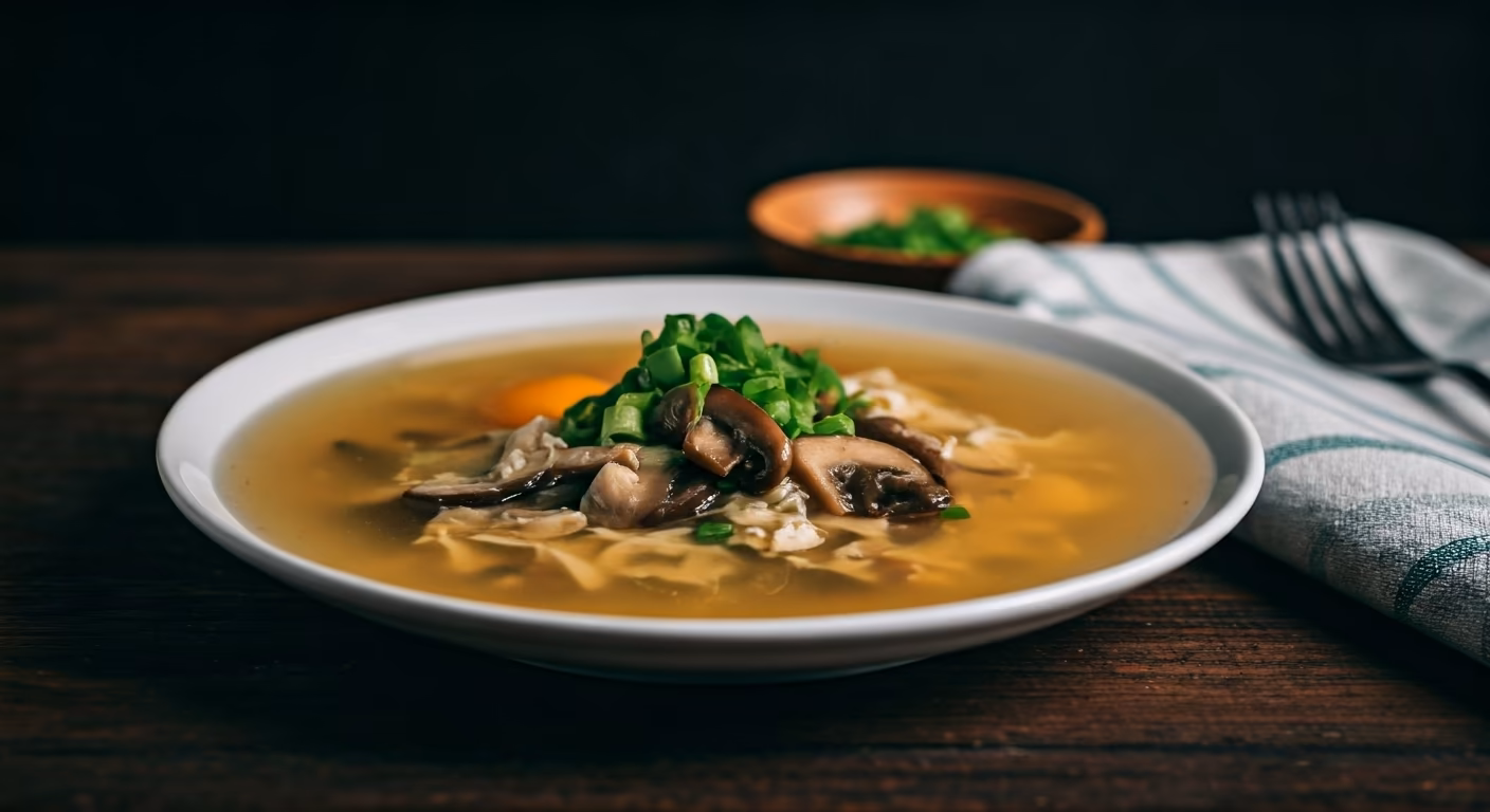 Savory Mushroom Egg Drop Soup recipe - Asian easy difficulty in Vegetarian, Comfort Food category