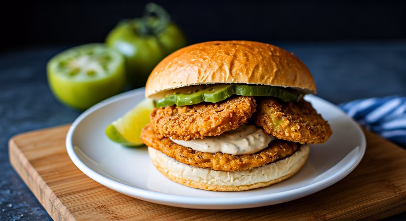 Fried Green Tomato and Shrimp Remoulade Po Boy recipe - Southern medium difficulty in Seafood, Fried Foods, Sandwiches category