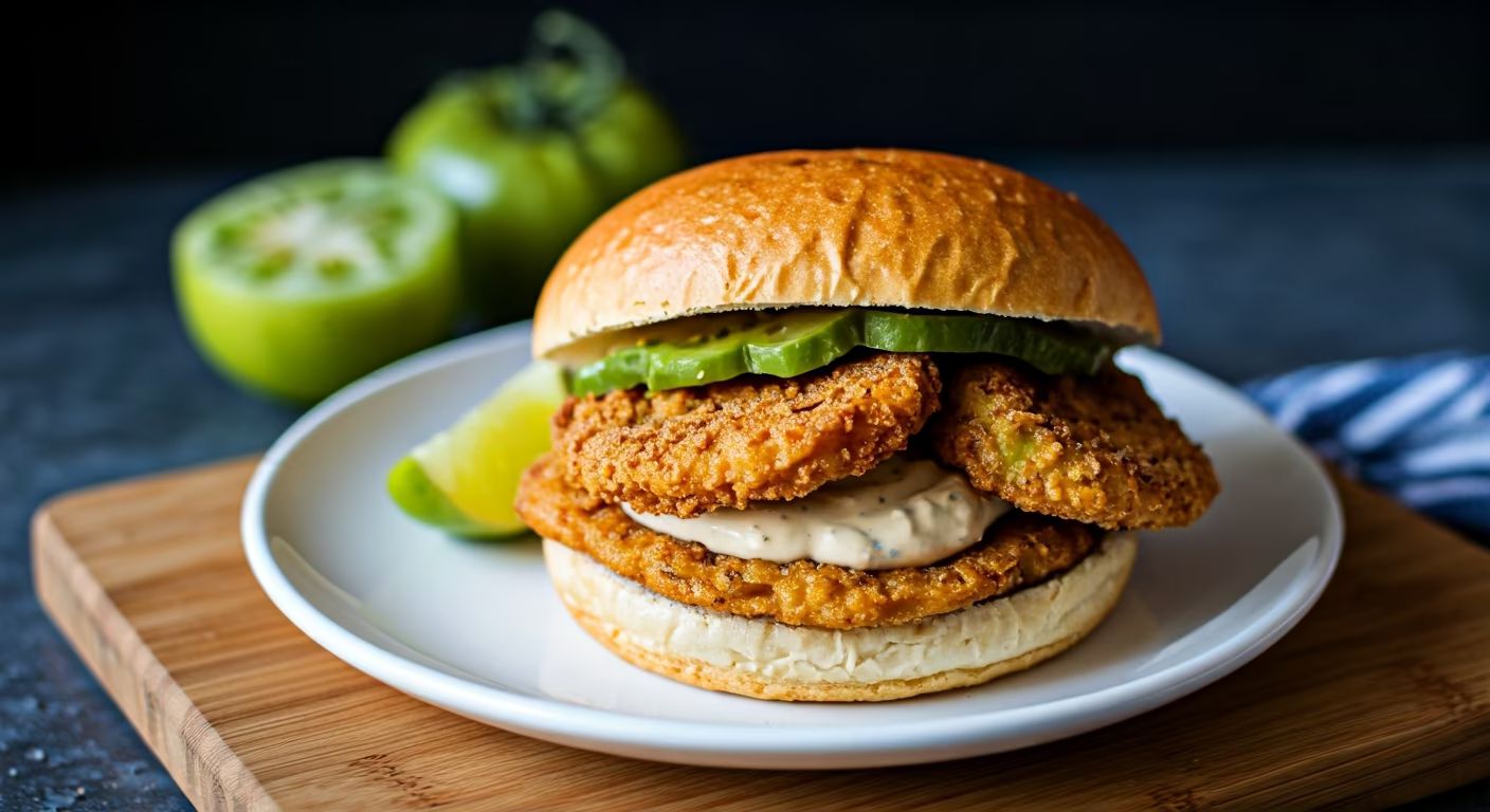 Fried Green Tomato and Shrimp Remoulade Po Boy recipe - Southern medium difficulty in Seafood, Fried Foods, Sandwiches category