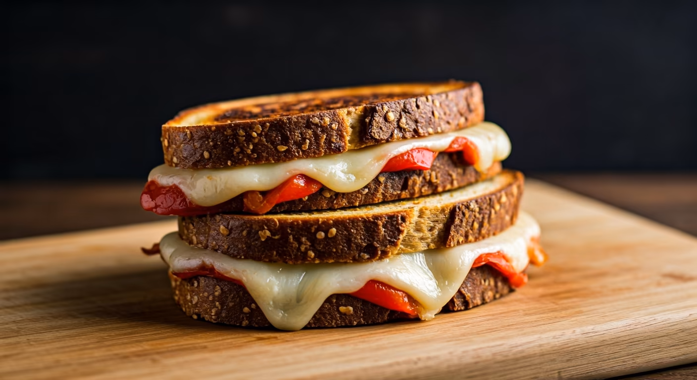 Marinated Roasted Red Pepper Grilled Cheese Sandwich recipe - American easy difficulty in Comfort Food, Quick & Easy, Sandwiches category