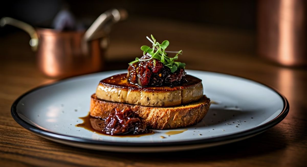 Seared Foie Gras with Fig Compote and Brioche Toast recipe - French hard difficulty dish