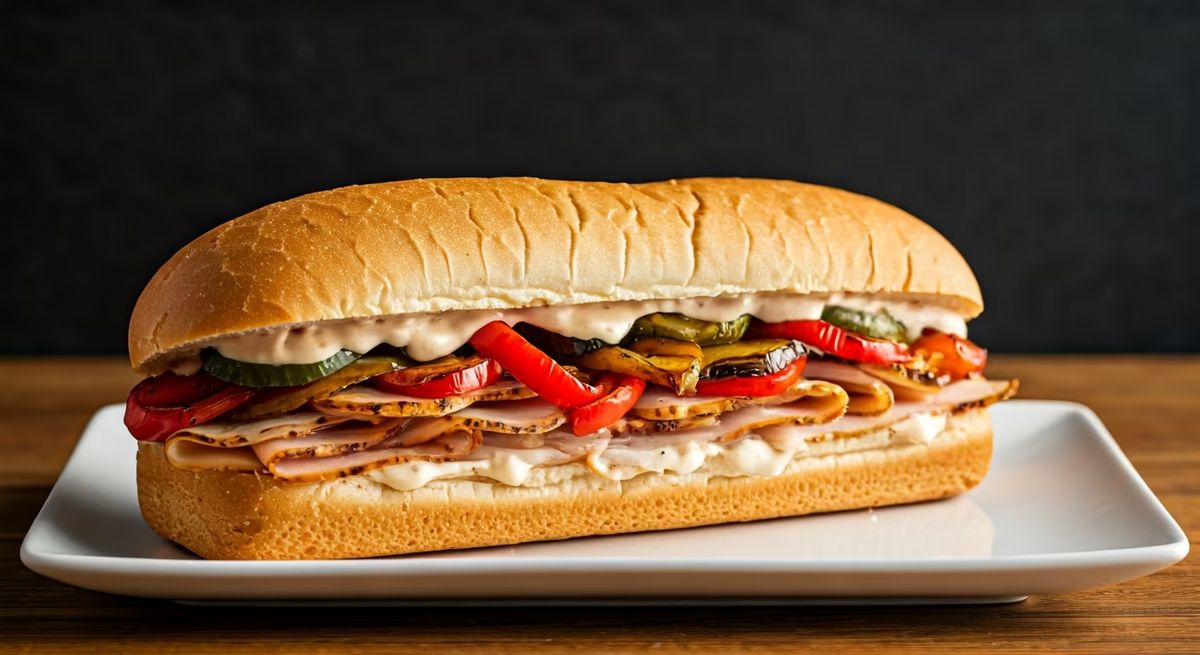 Turkey Sub Sandwich with Roasted Veggies and Garlic Aioli recipe - American easy difficulty dish