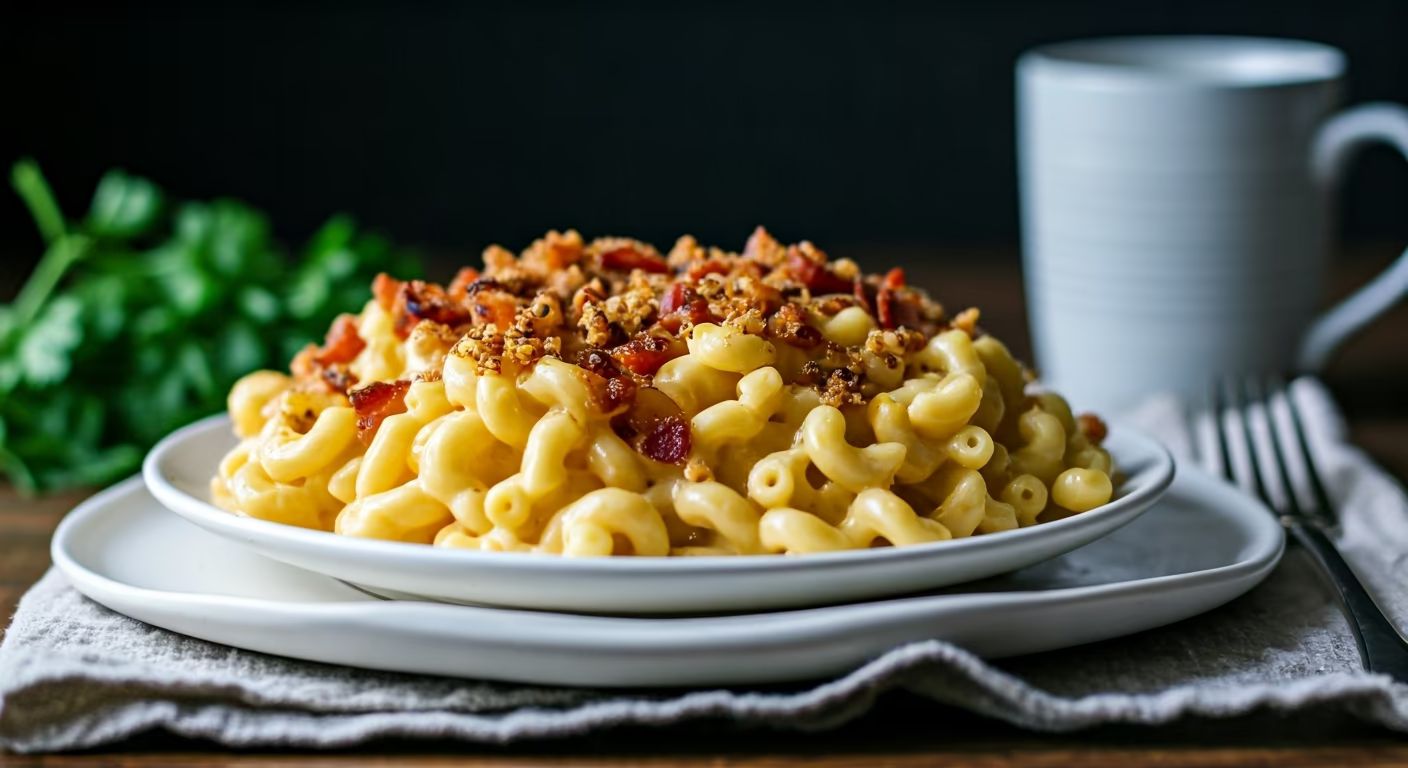 Loaded Mac n Cheese with Bacon recipe - delicious medium difficulty in Comfort Food, Cheese Dishes, Main Course category