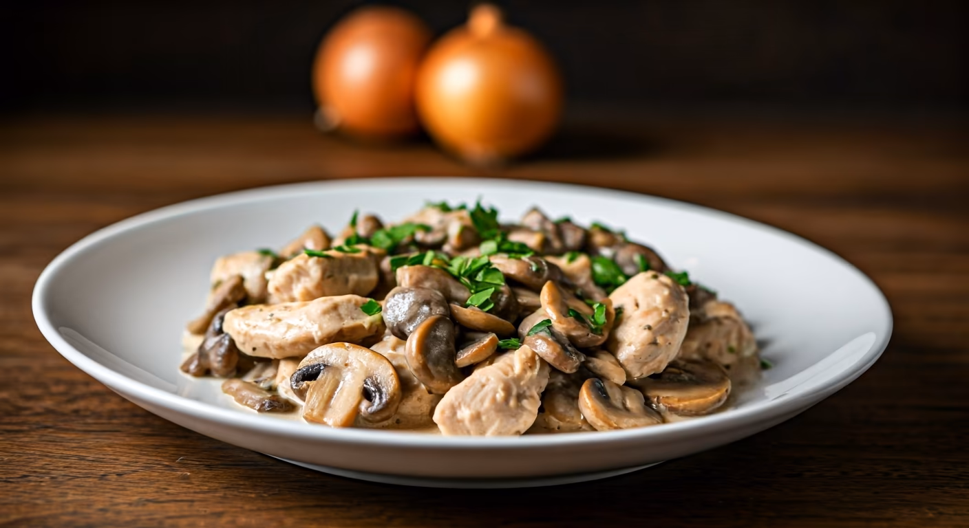 Creamy Chicken Stroganoff with Mushrooms recipe - Central European medium difficulty in Soups, Chicken category