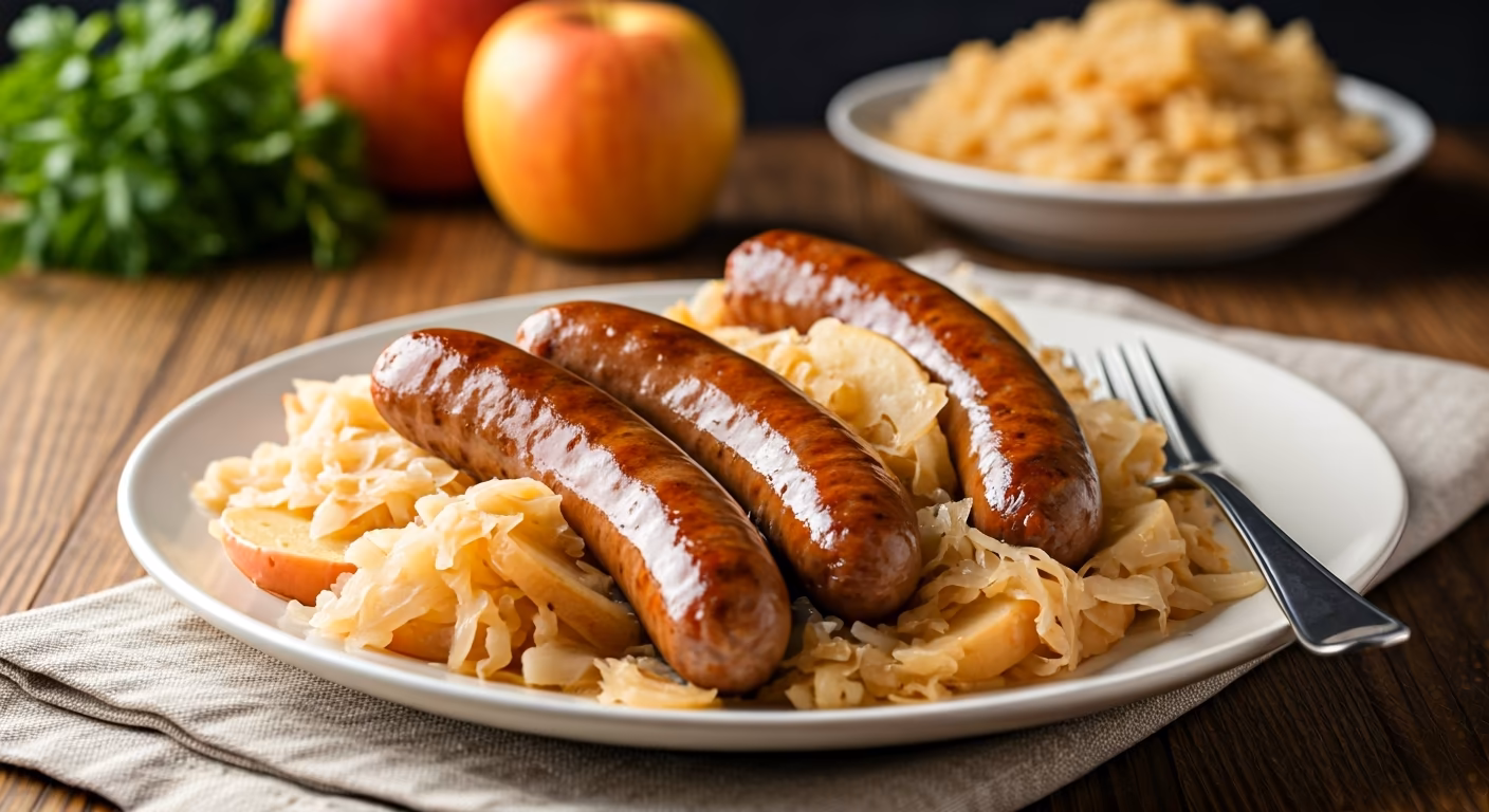 Sausage, Apple, Sauerkraut and Potato Skillet recipe - Eastern European medium difficulty in Comfort Food, Main Course category